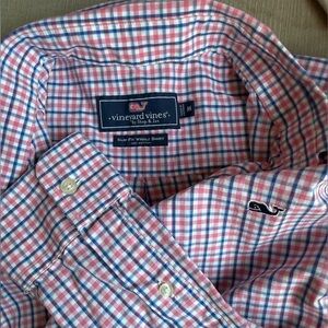 Vineyard Vines Men's Pink and Blue Checkered Shirt